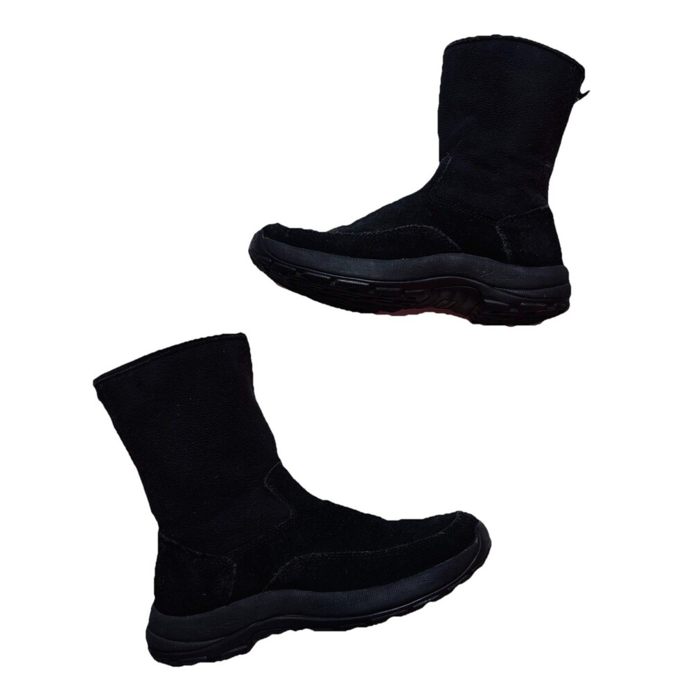Women's Black Suede Winter Boots  Sz 7 Fleece Lined Zip Primaloft L.L. Bean - Picture 2 of 4